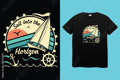 East Dock yachting company sailing team cute vintage vector print for children kid boy marine wear tee shirt