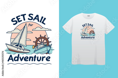 East Dock yachting company sailing team cute vintage vector print for children kid boy marine wear tee shirt