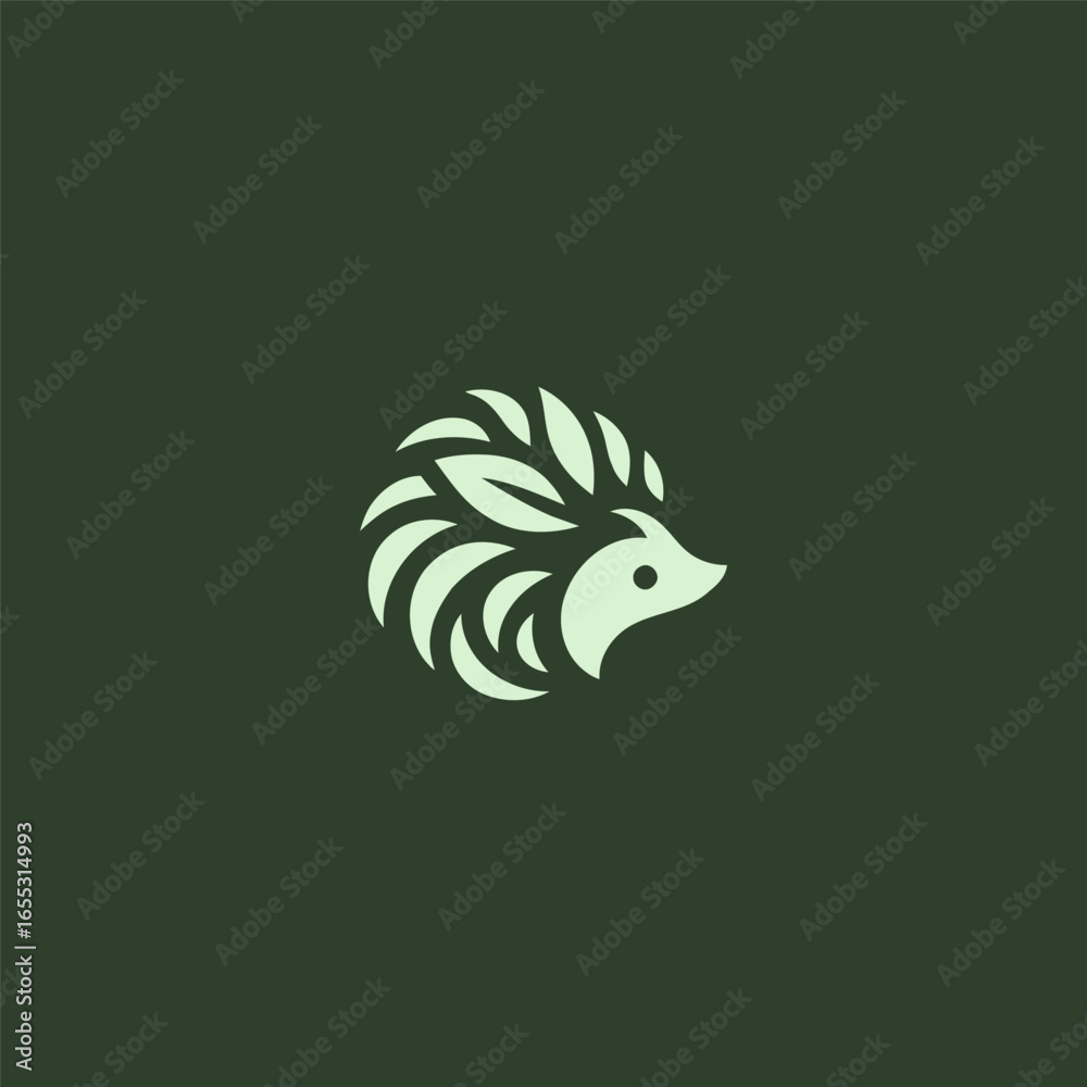 Obraz premium Porcupine forming a leaf silhouette logo in simple minimalist style.