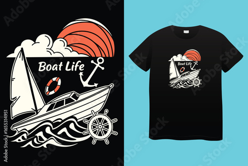 East Dock yachting company sailing team cute vintage vector print for children kid boy marine wear tee shirt