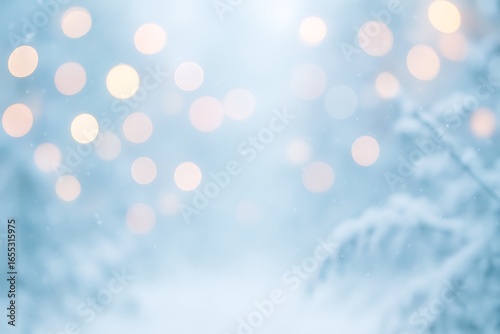 Serene Winter Wonderland with Bokeh Lights and Snow Covered Trees creating a Festive and Magical Atmosphere for Holiday Celebrations and Seasonal Greetings perfect for Christmas
