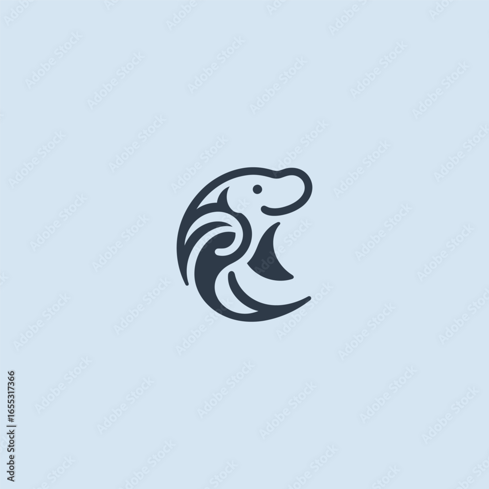 Fototapeta premium Abstract dugong logo in clean and modern minimalist design.