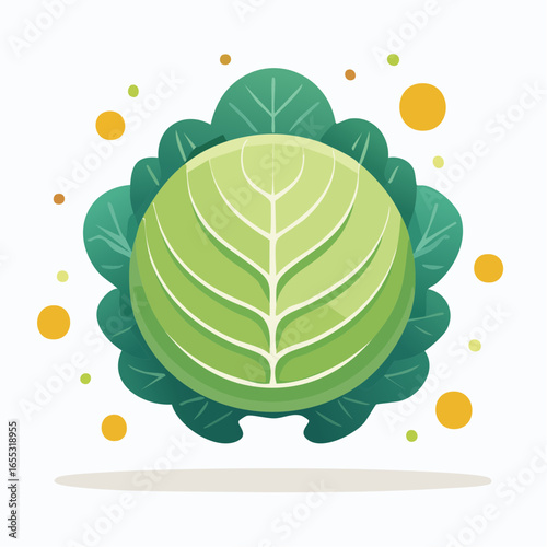 Round Green Cabbage Illustration With Leaves