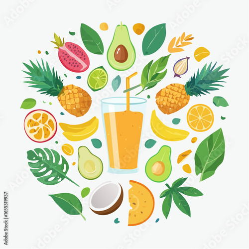 Colorful Tropical Fruit Smoothie Graphic Design