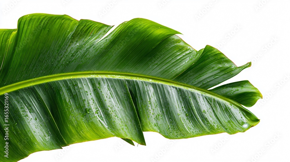 Fototapeta premium Vibrant Green Banana Leaf on White Background for Design Projects
