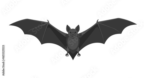 Stylized black bat with expanded wings, isolated on white background illustration