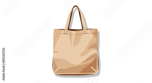 Beige tote bag illustration, eco-friendly and reusable, suitable for graphic design and environmental awareness projects showing sustainable
