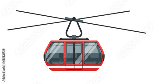 Vibrant vector illustration showcasing a red cable car against a clean white backdrop suitable for various design projects or travel advertisements