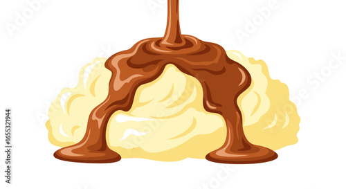 Chocolate Drizzle Delight: Sweet Indulgence Over Creamy Perfection for Dessert Creations and Culinary Design