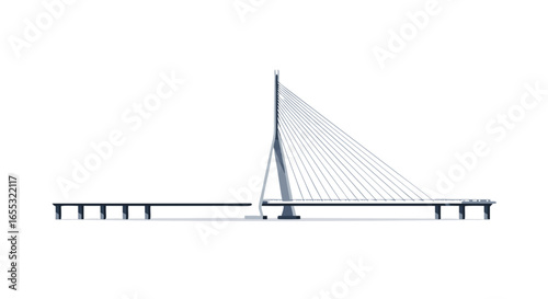 Suspension Bridge Minimalist Vector Illustration with Cable Details and Pier Support Design, Modern Urban Infrastructure Depiction and Structural