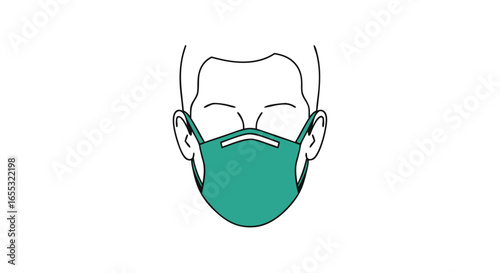 Stylized line drawing showcasing a person wearing a protective face mask representing health and safety measures during health crisis