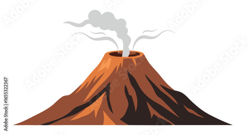 Stylized volcano illustration depicting a geological formation with erupting smoke, set against a plain background, ideal for education