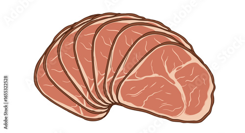 Sliced ham illustration displaying fresh cold cuts in a visually appealing manner, suitable for culinary or food-related applications that showcase