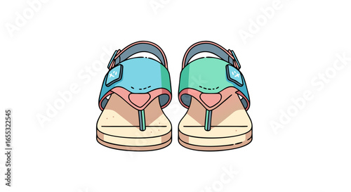Pair of summer sandals in pastel colors, perfect for vacation or everyday casual wear and comfort foot accessory representing the beach style