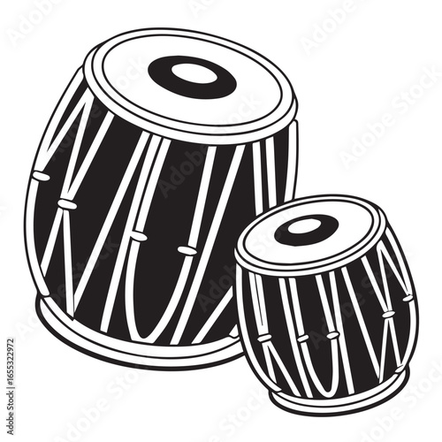 Illustration of a pair of tabla drums, traditional indian percussion isolated on white background