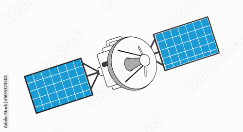 Illustration of a Satellite with Solar Panels Orbiting in Deep Space Connecting the Earth
