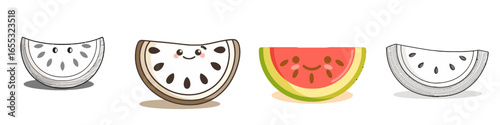 Adorable kawaii watermelons with happy faces, perfect for summer fun, food projects, and children's designs capturing sweet, joyful moments.