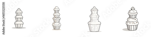 Whimsical cupcake towers stacked high offering a delightful visual treat for celebrations and sweet moments