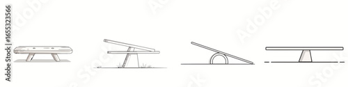 Discover playful park equipment designs featuring a classic seesaw and sturdy picnic bench illustrations for outdoor fun concepts