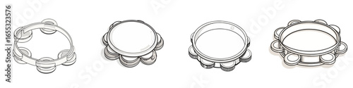 Four distinct tambourine outlines offer versatile musical rhythm and percussion concepts for creative projects, showcasing dynamic sound and energetic beats.