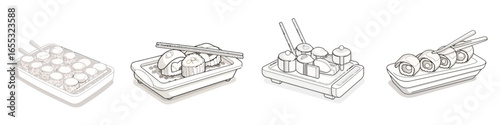 Delicious assortment of sushi and rolls beautifully presented with chopsticks on serving platters, perfect for culinary inspiration