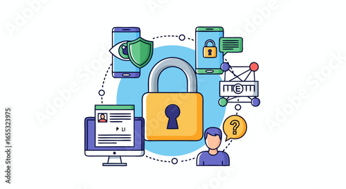 Modern cybersecurity infrastructure safeguarding digital assets in a connected network framework highlighting data protection measures and threat