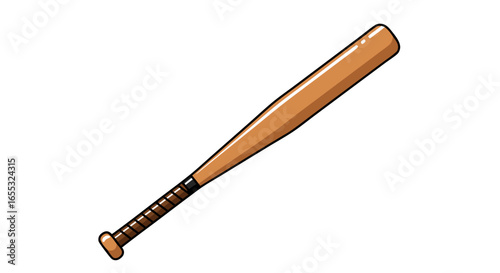 Isolated wooden baseball bat illustration representing sports equipment and recreational activities on a white backdrop for creative projects