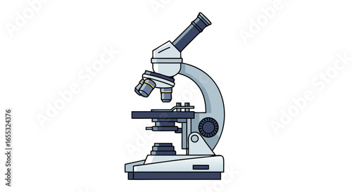 Detailed Microscope Illustration Showcasing Scientific Instrument and Precision Optics for Laboratory Research and Discovery