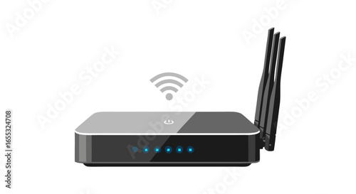 Sleek Wireless Router Illustration: Modern Design for High-Speed Internet Connectivity and Data Transmission Networks