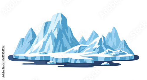 Frozen world scene with majestic ice mountains and jagged ice formations in cold water, evoking the beauty and fragility of the arctic wilderness