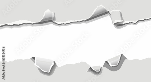 Torn paper graphic effect, featuring ripped edges and a central void area, perfect for overlay or background design and digital compositions
