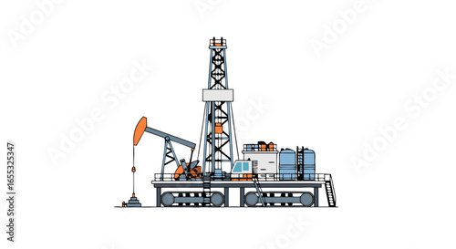 Oil Drilling Rig Illustration: A Clean, Contemporary Depiction of Energy Extraction Technology