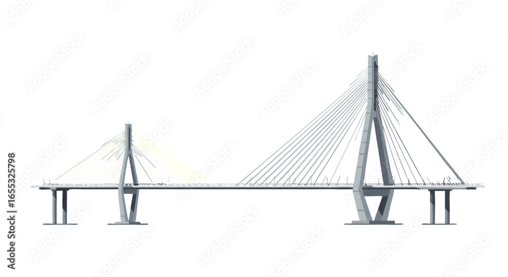 Obraz premium Architectural marvel, A low angle view of a cable-stayed bridge against a pristine white background, demonstrating structural brilliance and modern
