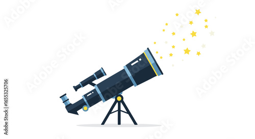 Telescope exploring the celestial universe revealing distant sparkling stars in the night sky, an illustration of cosmic discovery
