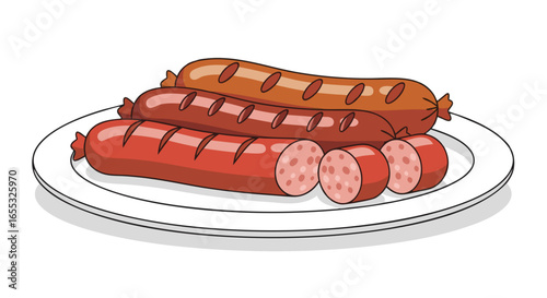 Grilled Sausages Illustration: A Stack of Deliciously Cooked Sausages on a Plate, Representing Meal and Culinary Art