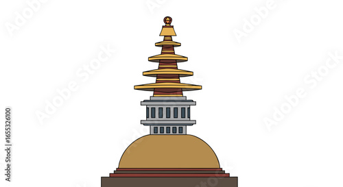 Illustration of a golden stupa architecture, representing asian cultural heritage and religious symbolism against a white background isolated vector