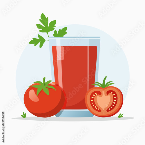 Glass Of Tomato Juice With Sliced Tomatoes