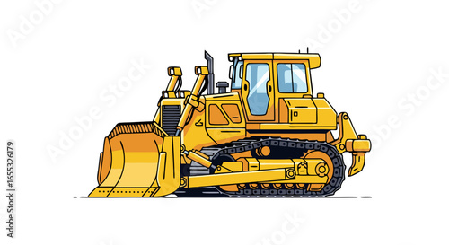 Vibrant vector illustration of a heavy yellow bulldozer machinery on a clean white background showcasing construction equipment 89 characters