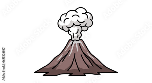 Cartoon illustration of an erupting volcano showcasing geological activity and natural volcanic power with simplified lines and shapes for