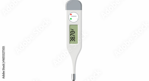 Digital Thermometer Displaying Elevated Temperature, Health Monitoring Tool for Fever Detection and Medical Assessments isolated on white background