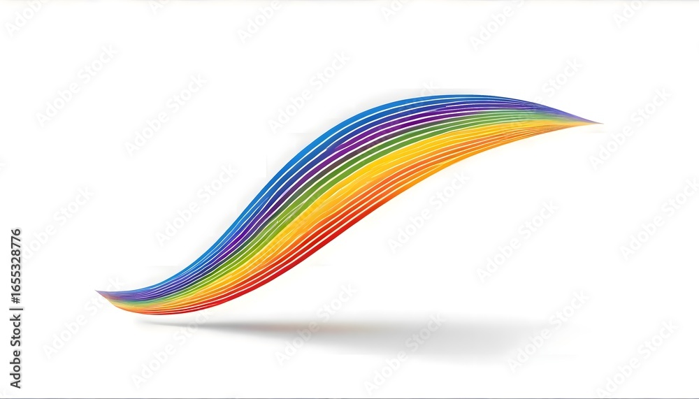 Fototapeta premium Bright rainbow wave illustration on a clean white background, showing flowing colorful stripes and abstract shapes in a playful and artistic composition