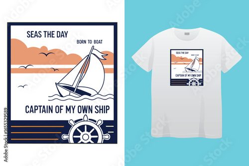 I am the boat captain - Boat Captain T Shirt Design, Hand drawn lettering phrase, Isolated on Black background, For the design of postcards, cups, card, posters.