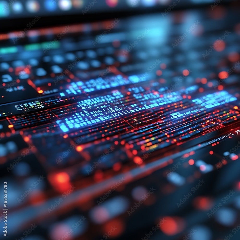 Obraz premium Close-up view of glowing digital code.