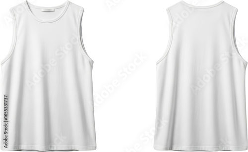 White sleeveless t shirt mockup front and back view fabric texture white tshirt sleeveless shirt front view transparent background