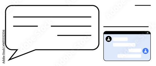 Speech bubble and chat window highlighting online messaging. Ideal for communication, technology, teamwork, connectivity, collaboration, customer service, simple landing page