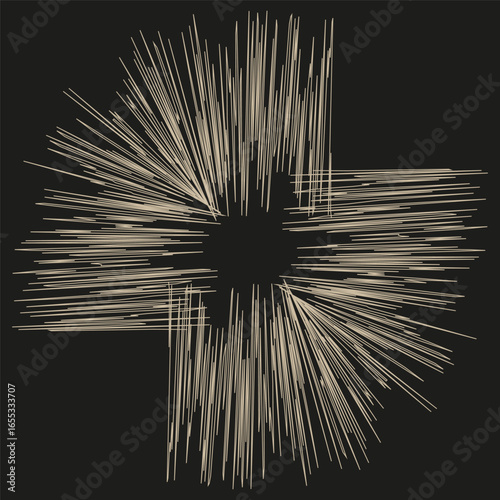 Abstract line explosion. Radial burst pattern. Dynamic motion Vector. Chaotic star element.