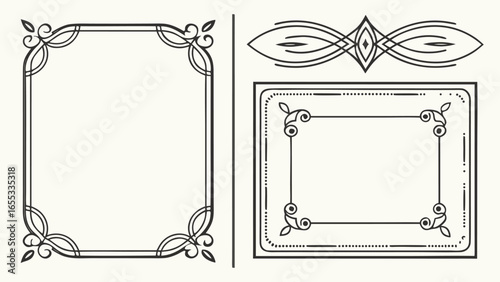 Decorative Vintage Frame and Label Borders Vector Set, Elegant Retro Outline Shapes for Invitations, Packaging, Certificates, and Design Templates