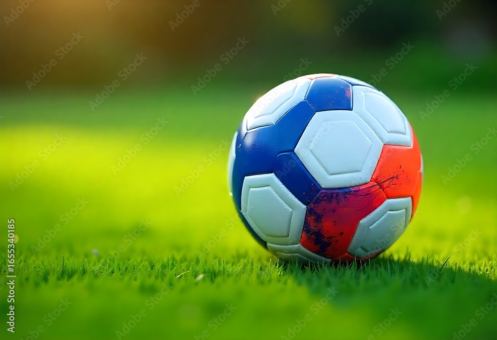 Obraz premium Generative AI Image: Soccer Ball on Green Grass, Sunlight, and Field