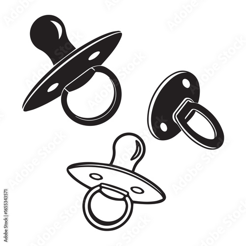 Three pacifiers isolated on white background