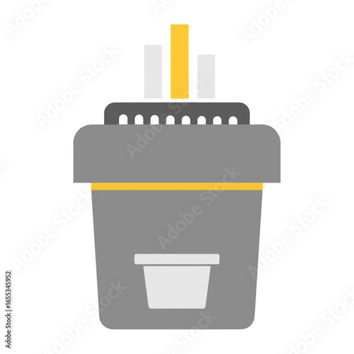 Gray shredder with paper strips coming out isolated on white background.